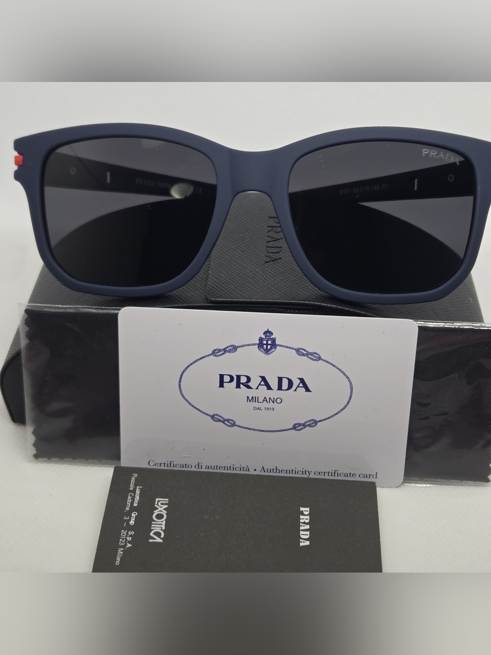 Prada Men's Matte Navy Frame Sunglasses with Dark Lenses
